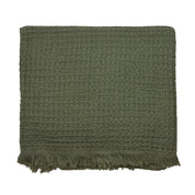 Waffle green winter throw and blanket, made from cotton